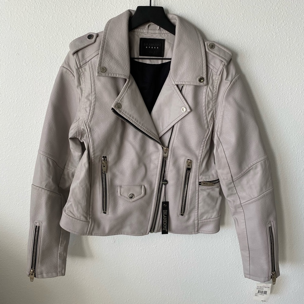 BLANKNYC bend snap faux leather moto jacket.